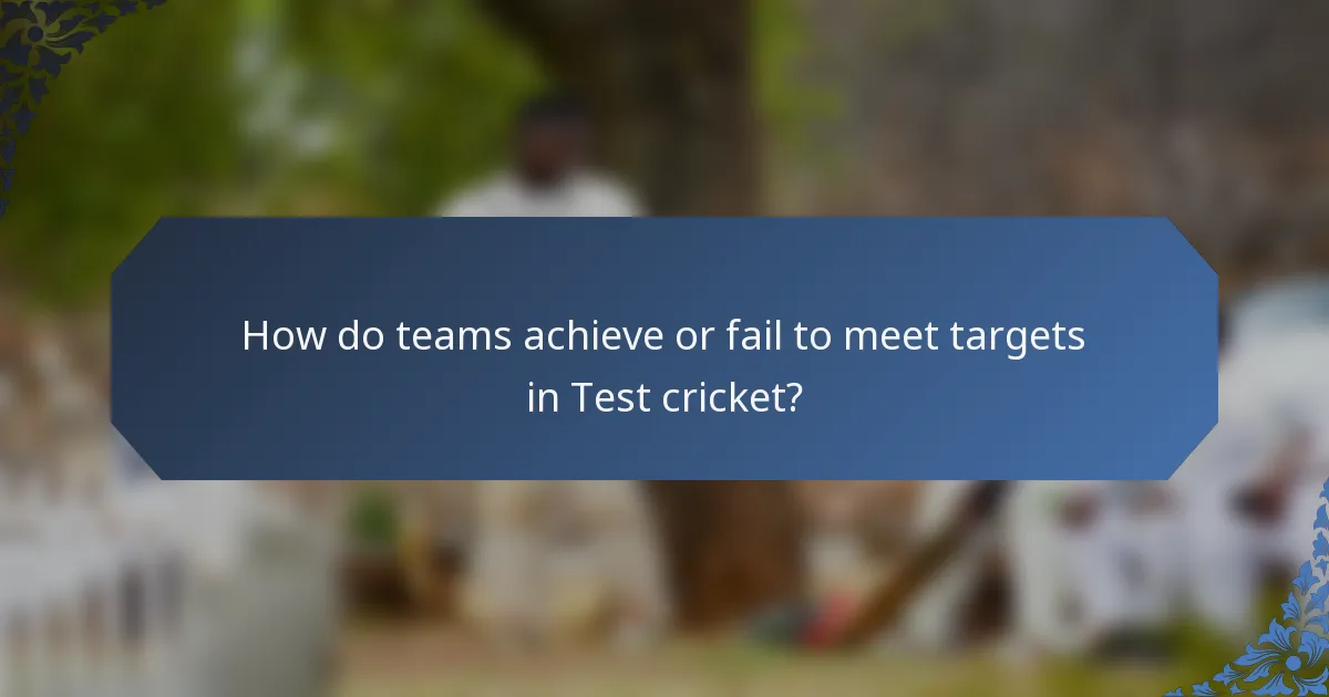How do teams achieve or fail to meet targets in Test cricket?