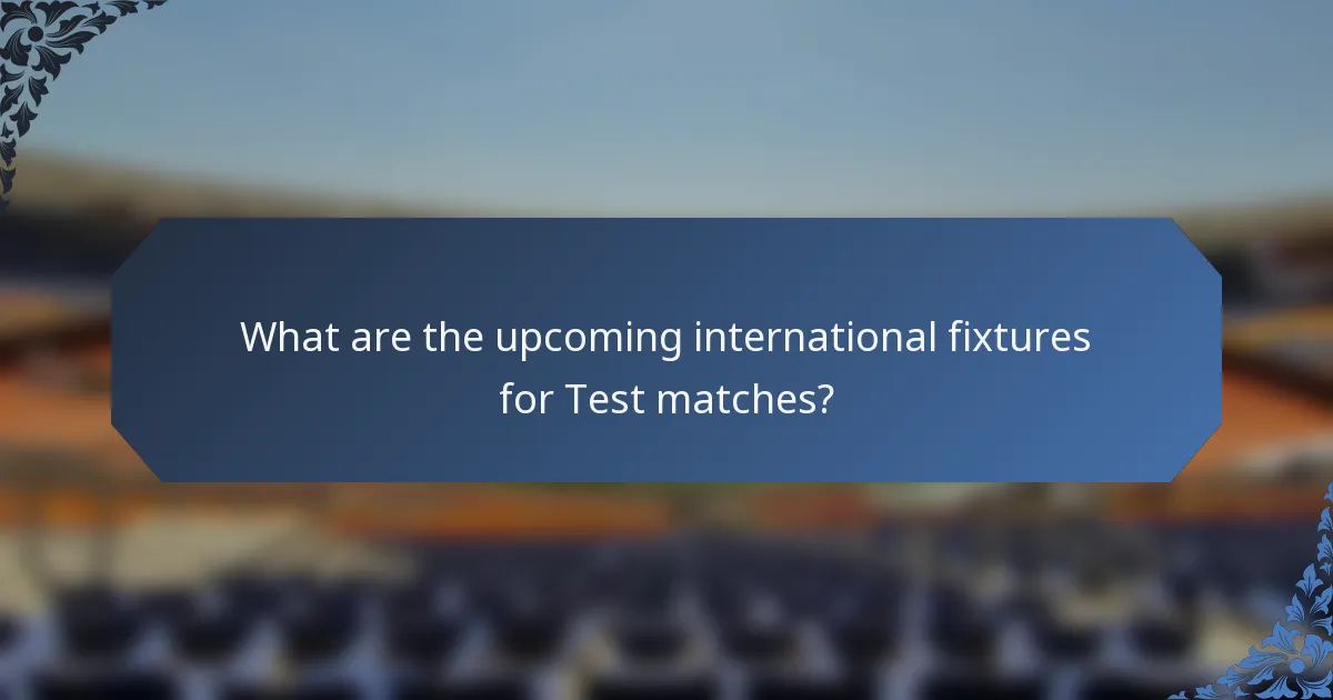 What are the upcoming international fixtures for Test matches?